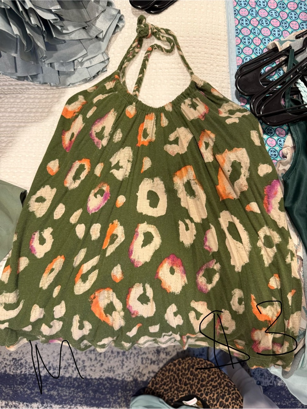Green Halter Animal Print Tank Top